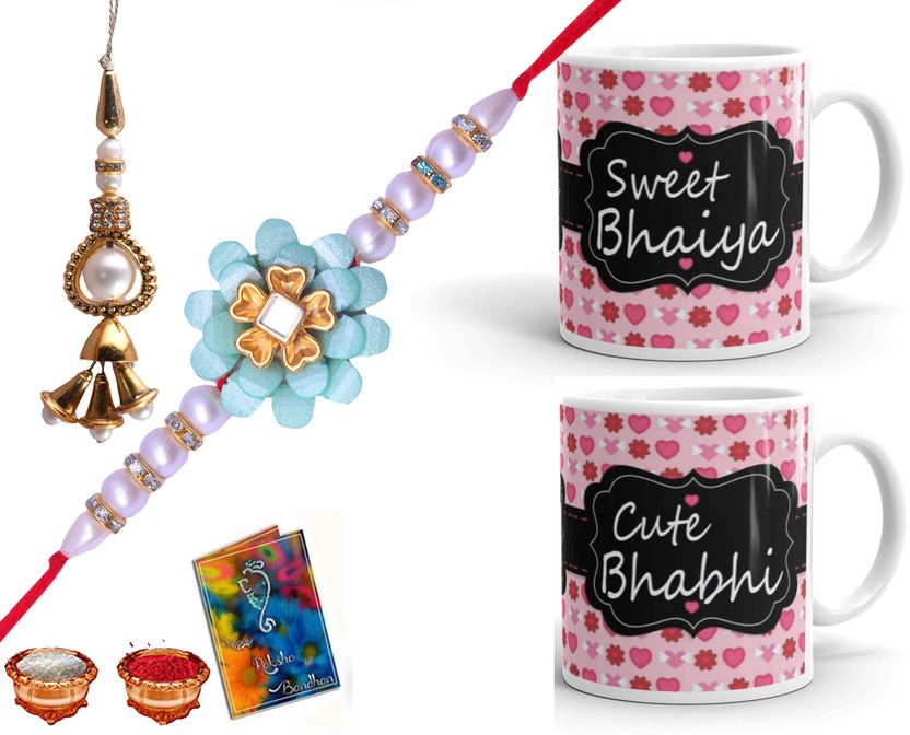 Rakhi, Mug, Chawal Roli Pack, Lumba Set  (02mug,lumba, 01 rakhi set and roli chawal pack, 1 greeting card)