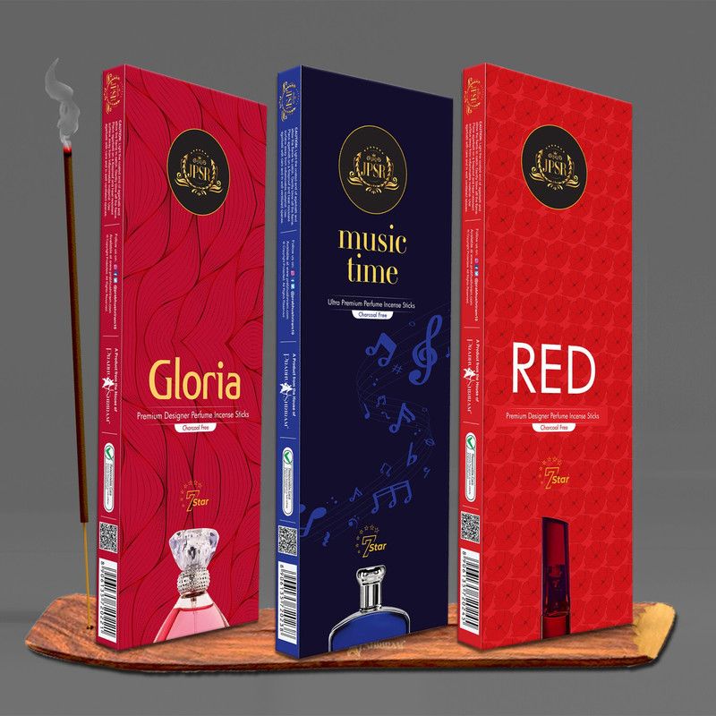 PRABHU SHRIRAM Lifestyle Incense Sticks|Gloria, Music Time & Red Agarbatti|204Sticks|Pack of-3 Premium Designer Perfumes  (68, Set of 3)
