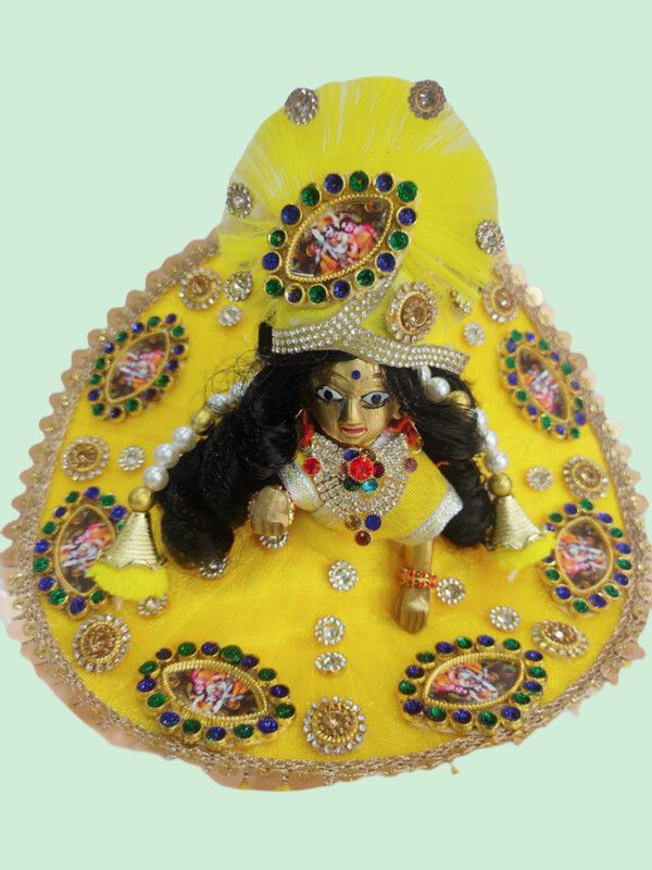 Laddu-Gopal, Krishna G, Bal-Gopal, Thakur-G, Yellow, size 5 -10 inch Dress  (Cotton)