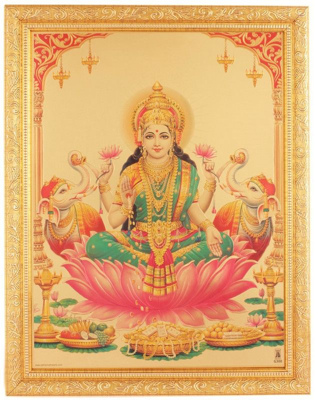 BM Traders Golden Foil Photo Of Maa Laxmi In Golden Frame Big (14 X 18 Inches) Religious Frame