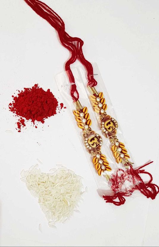 Chawal Roli Pack, Rakhi Set  (2 Rakhi with Chawal Roli pack)