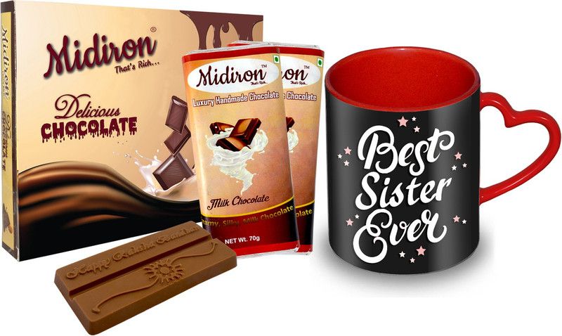 Midiron 2 Chocolate Bar with Printed Ceramic Coffee Mug IZ19ChocoBoxHeartMUr-DTSister-23 Ceramic Gift Box  (Multicolor)