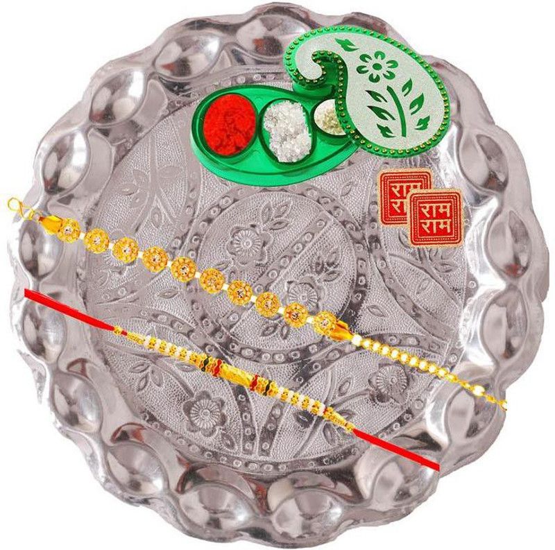 Thali, Chawal Roli Pack, Rakhi Set  (1RAKHI SET,ROLI CHAWAL ,RAM RAM,THALI)