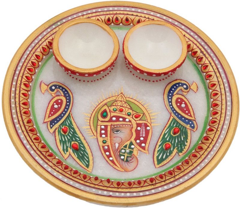 JaipurCrafts Ganesha With Peacock Marble  (3 Pieces, Multicolor)