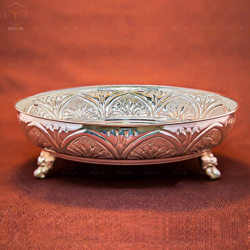 BOCS Fancy Plate / Pooja Thali (10 INCHES) German Silver / Silver Plated  (1 Pieces, Silver)
