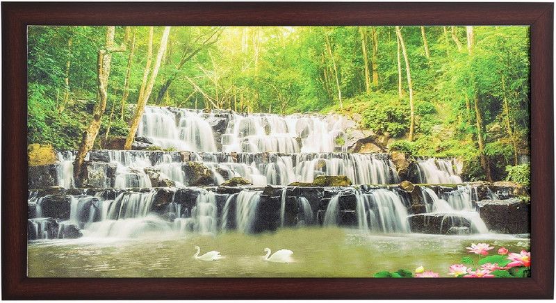 BM Traders Sparkle Print Photo Of Scenic Waterfall In Brown Frame Big (12 X 22 inches) Religious Frame