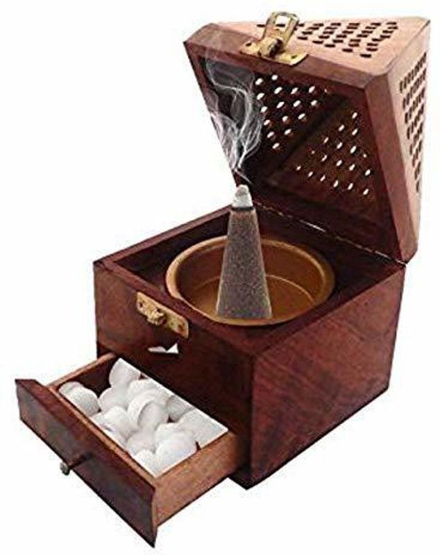 SKSS Wood Incense Stick Holder Wooden Pyramid Shape Dhoop Batti Stand/Wooden Incense Holder/Dhoop dan(4 x 4 x 7 inch, Brown) Wooden Incense Holder  (Brown)