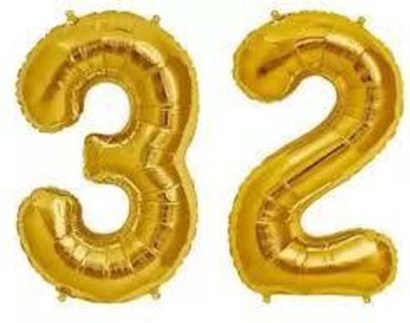 BestBalloon Solid KT77 Number 32 16inch Golden Foil Letter Balloon  (Gold, Pack of 2)
