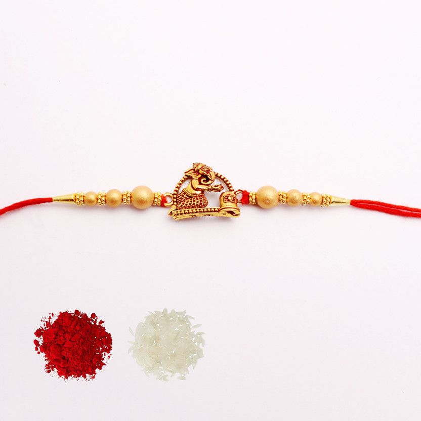 Rakhi, Chawal Roli Pack Set  (1 Desiner Rakhi, Roli Chawal Pack)