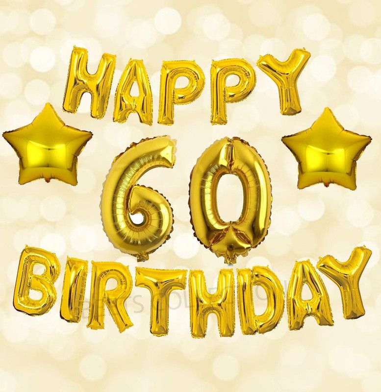 Beets Collection Solid 60 happy birthday foil Ballons names age Decoration Letter banner alphabet Balloon  (Gold, Pack of 17)