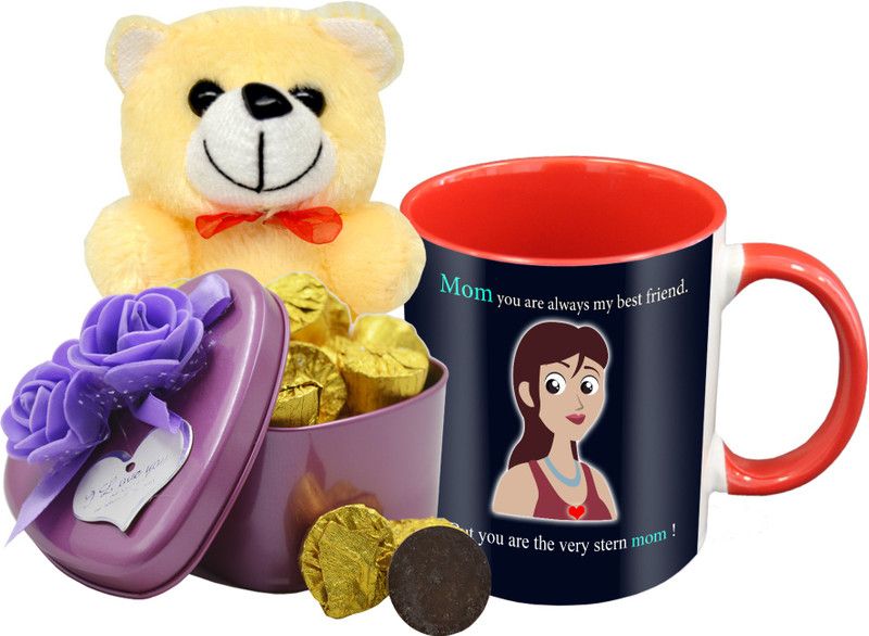 Midiron Special Gifts Pack for Mother, Chocolate with Printed Ceramic Mug and Cream Teddy IZ19Choco15TinBox4PurMUrTCr-STMother-113 Ceramic, Silk Gift Box  (Multicolor)