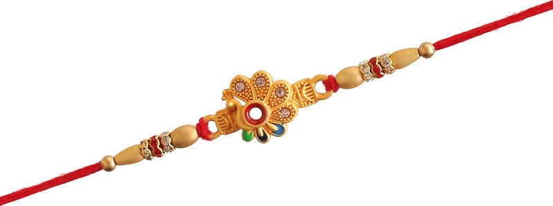 Rakhi Set  (Golden Plated Charm Peacock Rakhi For Bade Bhaiya With Golden Pearls, Diamond Ring rakhi)
