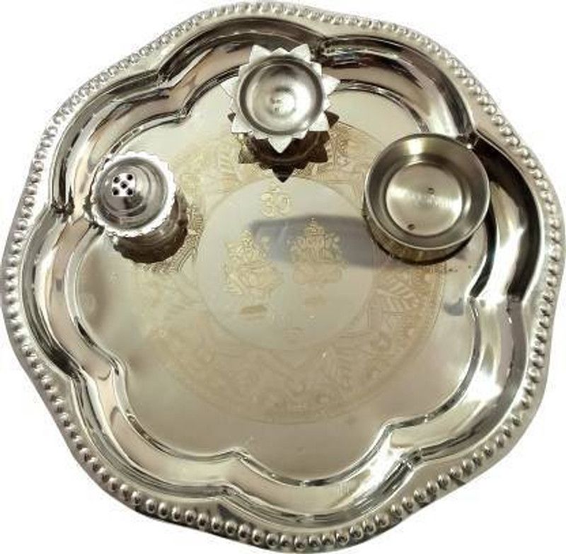 NARANG HANDICRAFTS POOJA THALI SET Steel  (1 Pieces, Silver)