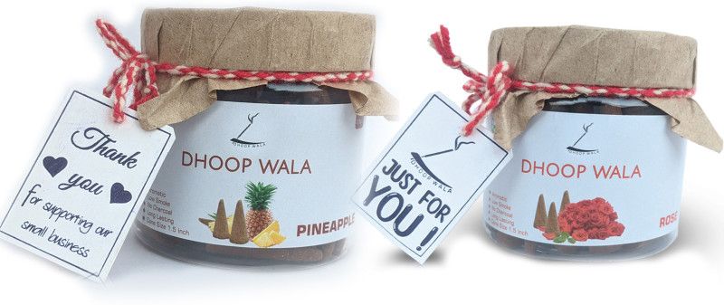 Low Smoke Incense Cone 100% Natural|Rose, Pineapple (120 Cones) 60 Cones in Each Dhoop  (Pack of 2)