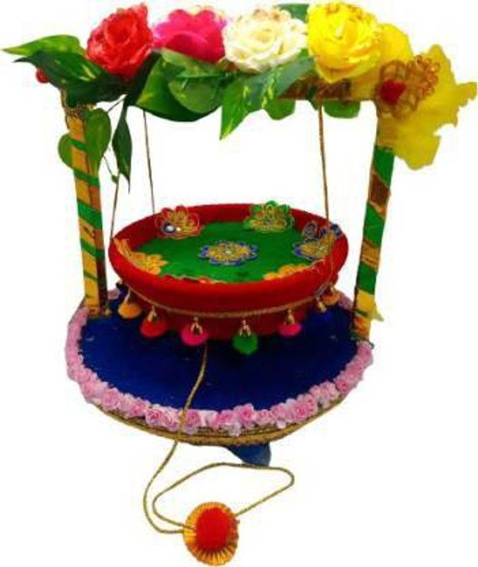 SHYAM Unique Design Janmashtami Special Decorative WOODEN Jhula For Laddu Gopal With LED Lights Size (S) Handmade Premium Quality Jhula