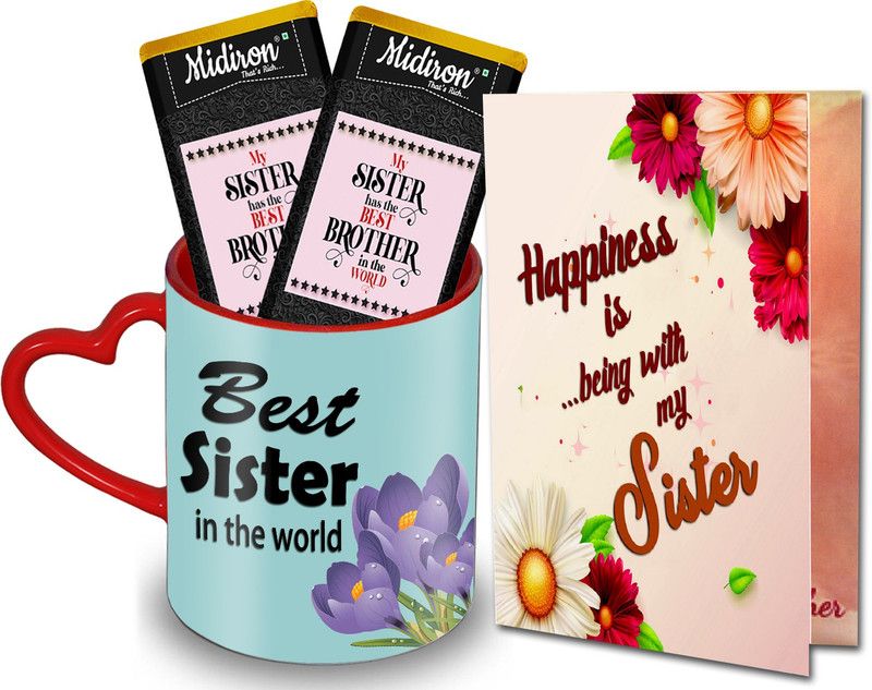 Midiron Rakhi Return Gift for Sister| Chocolate Bar with Heart Handle Mug Gift for Sister IZ20-15 Ceramic Gift Box  (Multicolor)