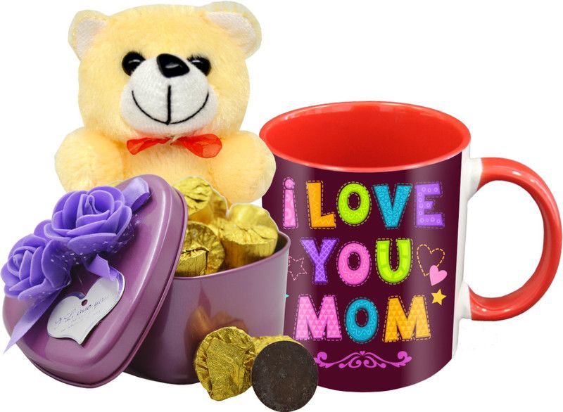 Midiron Gift For Mom, Chocolate Bar with Ceramic Mug and Cream Teddy, Gift for Mom on her Birthday, Mother's, Anniversary IZ19Choco15TinBox4PurMUrTCr-STMother-89 Ceramic, Silk Gift Box  (Multicolor)