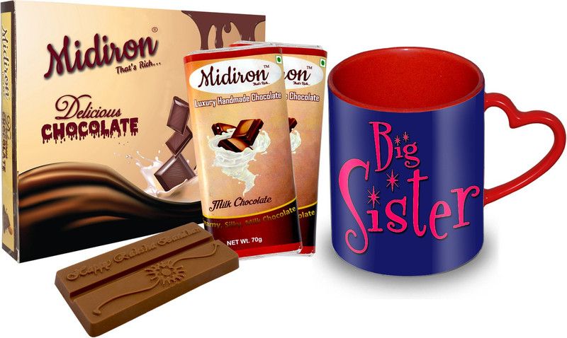 Midiron Printed Ceramic Mug with 2 Chocolate Bar Gift For Sister IZ19ChocoBoxHeartMUr-DTSister-53 Ceramic Gift Box  (Multicolor)