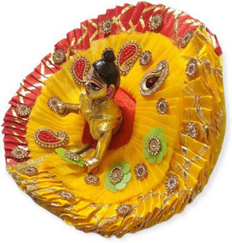 nini 4 NO Kanha JI Laddu Gopal Ji Hand Made Designer Yellow Red Dress  (Cotton)