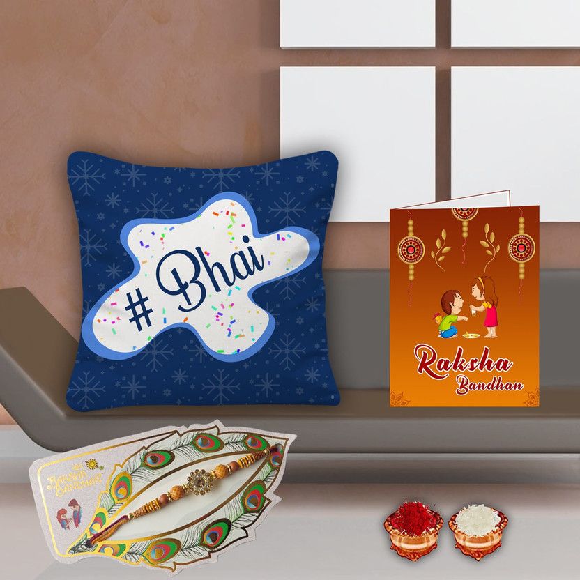 Cushion, Chawal Roli Pack, Rakhi, Greeting Card Set  (1)