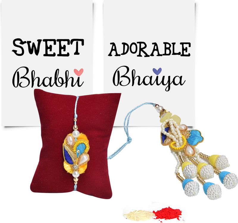 Lumba, Rakhi, Greeting Card Set  (2 Greeting Card with roli, chawal, 1 lumba rakhi set)