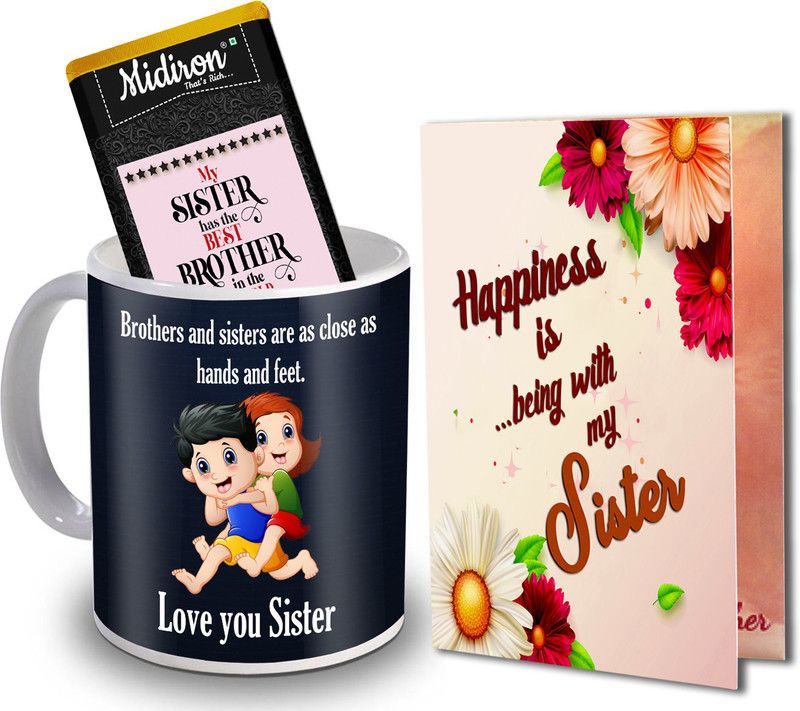 Midiron Rakshabandhan Return Gift for Sister, Chocolate Bar | Coffee Mug | Greeting Card IZ20DTSister-94 Ceramic Gift Box  (Multicolor)
