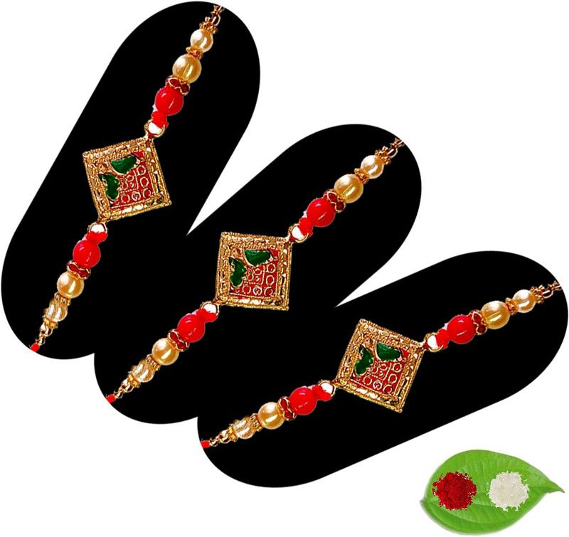 Rakhi Set  (Designer Rakhi Set Designer Rakhi For Bhaiya with Rakhi set of 5, roli chawal)