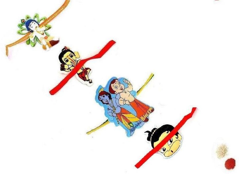 Bal Krishna + Ganesha + Hanuman + Chota Kids 4 Pieces Rakhi Set  (4 Rakhi, Teka Set)