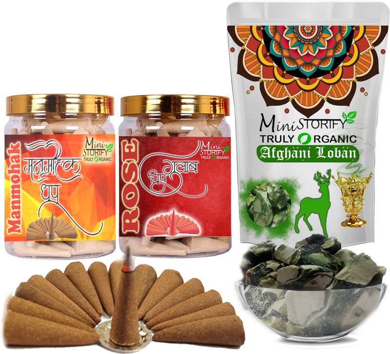 Mini Storify Truly Organic Green loban150gm,Manmohak dhoop Cone 70pcs,Rose dhoop Cone 70pcs (Pack of 3) Dhoop  (Pack of 3)