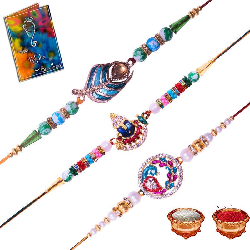 Rakhi Set  (3Rakhi ,1Roli Chawal, 1Card)
