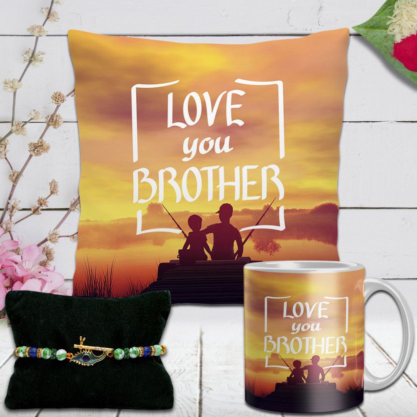 Cushion Cover Set  (Rakhi, Cushion Cover, Cushion, Mug, Roli Chawal)