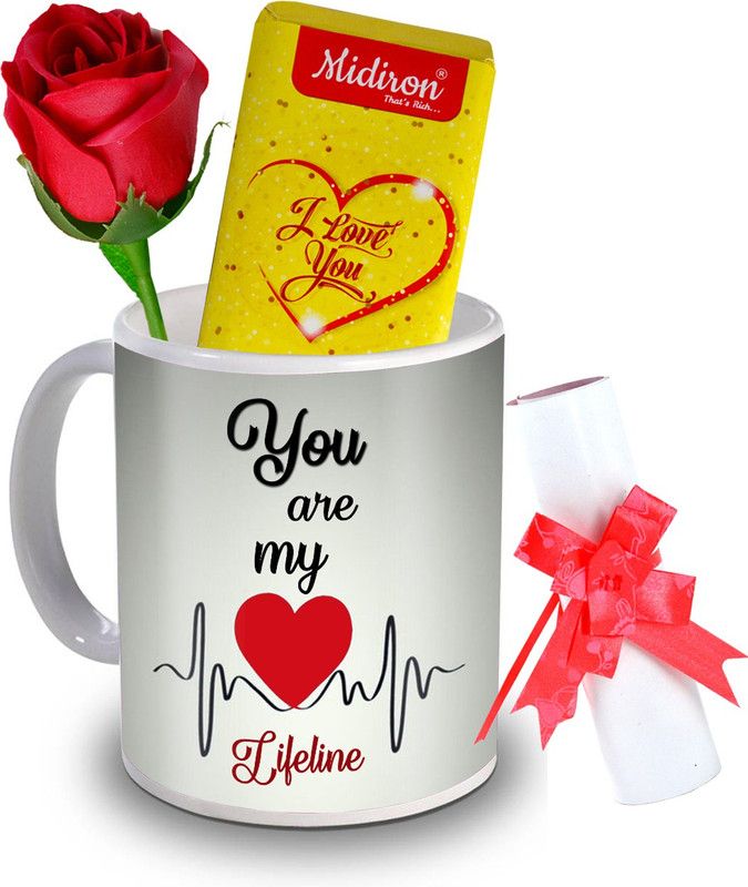 Midiron I Love You Chocolate Bar with love letter and love quoted coffee mug, Artificial Rose, Romantic for girlfriend, wife, lover IZ20DTLoveBar3RoseLC-197 Ceramic Gift Box  (Multicolor)