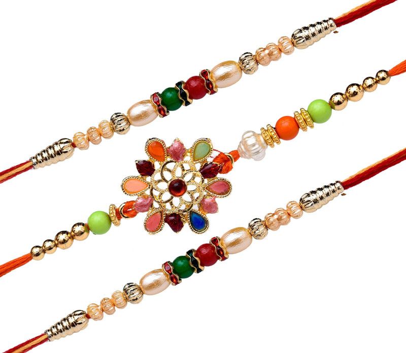 Rakhi, Chawal Roli Pack Set  (2 Dora 1 Metal Rakhi Set of Three Rakhi)