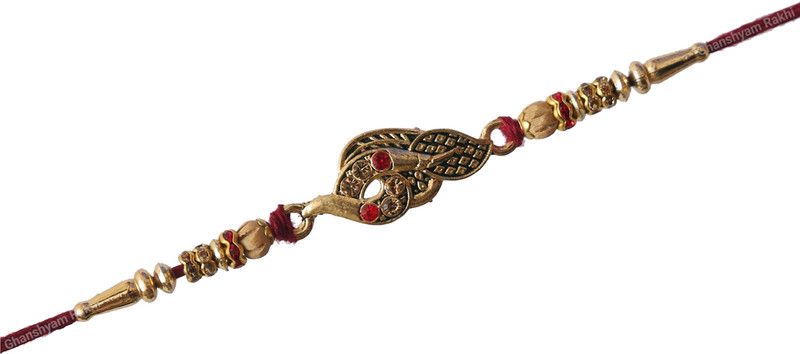 Rakhi Set  (Unique Red Diamond Rakhi for Chote Bhai with Wooden Pearls, Amesican Diamond)