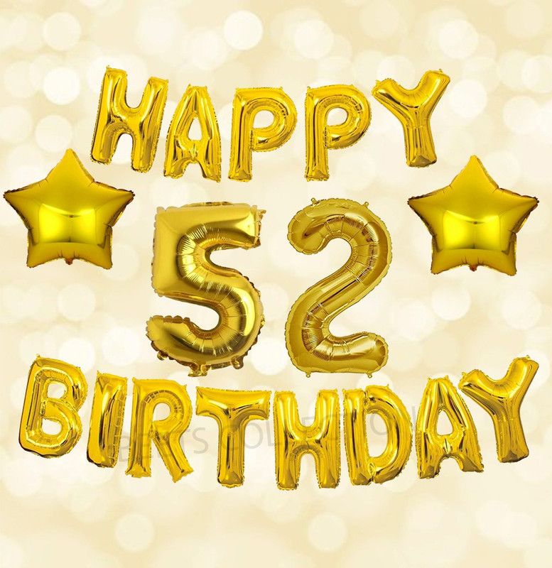 Beets Collection Solid 52 happy birthday foil Ballons names age Decoration Letter banner alphabet Balloon  (Gold, Pack of 17)