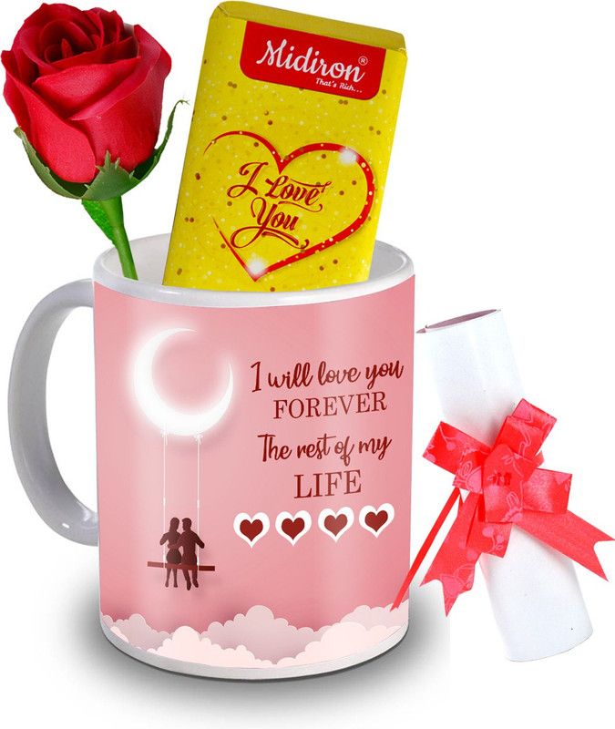Midiron I Love You Chocolate Bar with love letter and love quoted coffee mug, Artificial Rose, Romantic for girlfriend, wife, lover IZ20DTLoveBar3RoseLC-186 Ceramic Gift Box  (Multicolor)