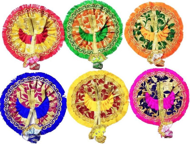 LETNIX Laddu Gopal 1 No Set 6 Poshak With Pagdi (mukut) New Fancy Laddu Gopal Poshak Silk Dress For laddu Gopal 1 No Dress  (Silk)