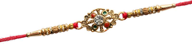 Rakhi Set  (Red and Green Minakari rakhi for veera with Pearls, Beads)
