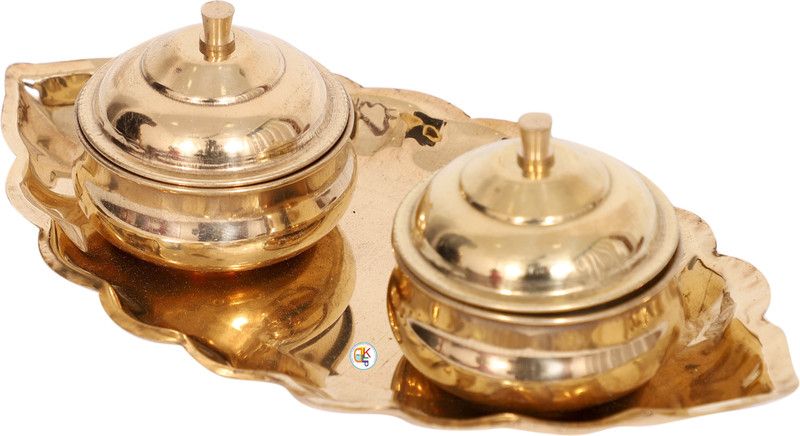 KDT Brass Supari Plate Haldi Kumkum Thali Containers Puja Plater Small Brass  (1 Pieces, Gold)