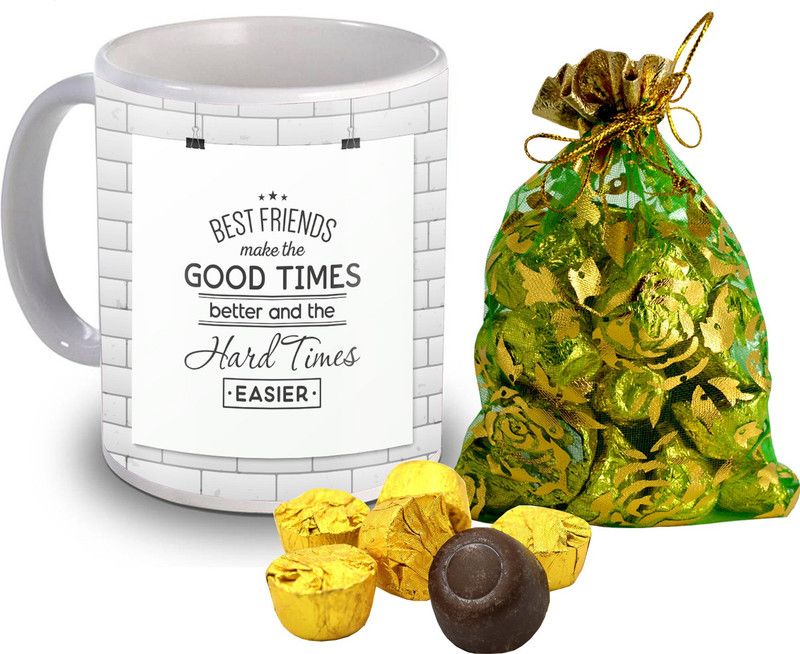 Midiron Printed Coffee Mug with 15 Piece Gold Chocolate on Birthday Ceramic Gift Box  (Multicolor)