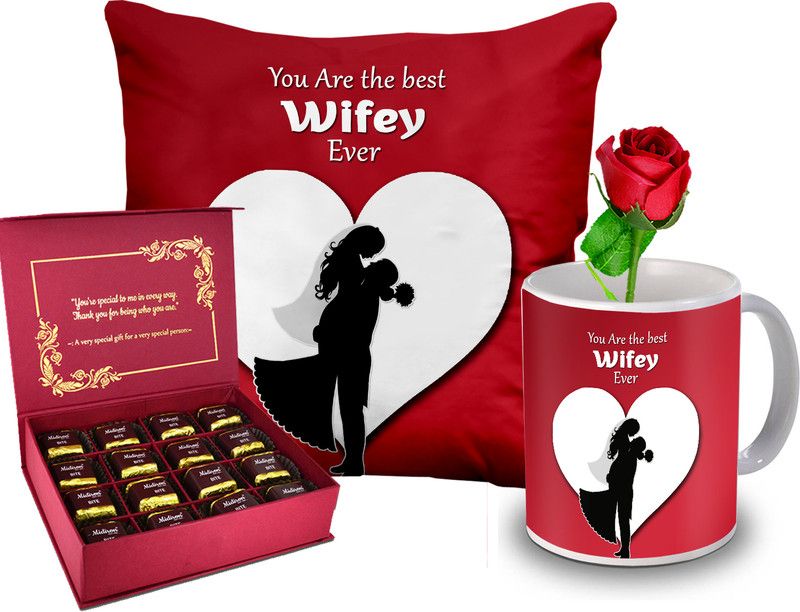 Midiron Valentine Day gift for Girls, Gift for Girls (Mug, Cushion, Rose,Chocolate) Ceramic, Microfibre Gift Box  (Multicolor)
