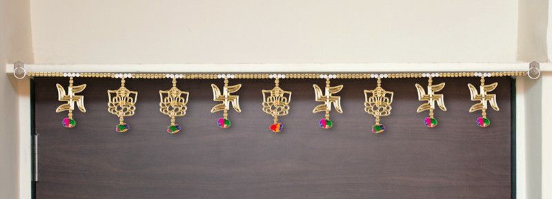 ARMONA CREATIONS Handmade Light Weight Golden Ganesh & Swastik Toran For Main Door - 3ft Toran  (Handicraft, Moti, Cotton Thread)
