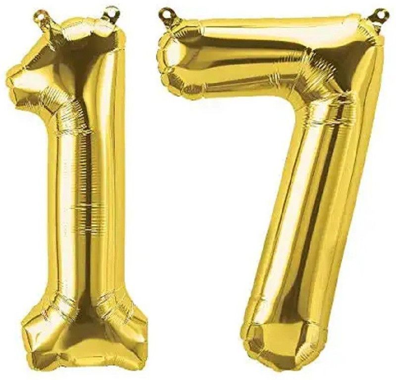 Giftzadda Solid 17 Number Golden Foil Balloon 16"inch for Birthday Anniversary Party Decoration Balloon  (Gold, Pack of 1)