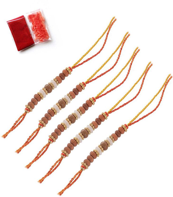 Rakhi Set  (1 Chawal Pouch, 1 Roli Pouch, 5 Rakhi)