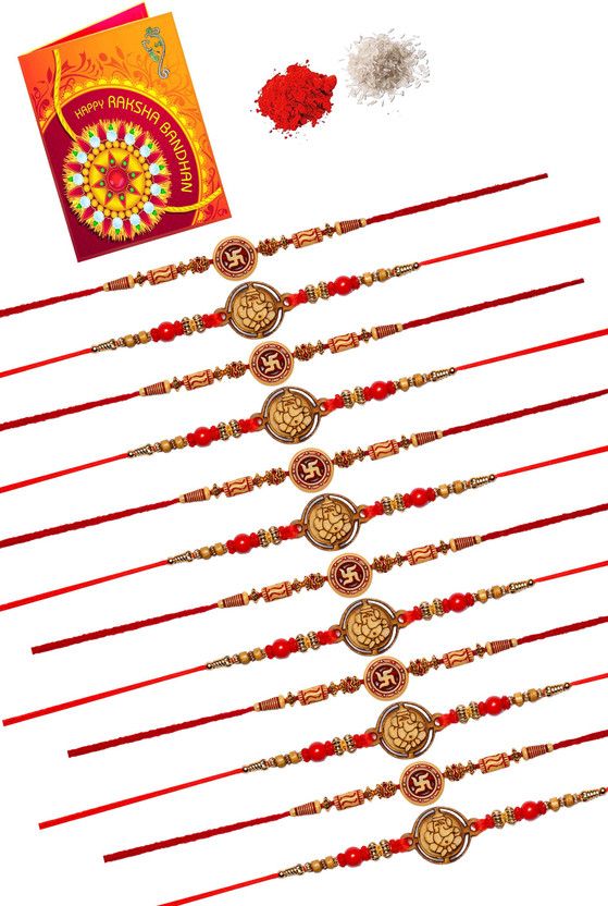 Rakhi, Greeting Card, Chawal Roli Pack Set  (12 Rakhi, Roli & Chawal, Greeting Card)