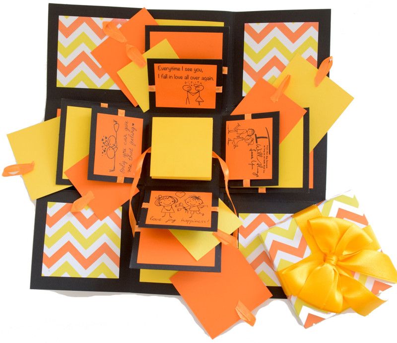 Crack of Dawn Crafts Happy love Explosion Box - Yellow Chevron Greeting Card  (Yellow, Orange , Black, Pack of 1)