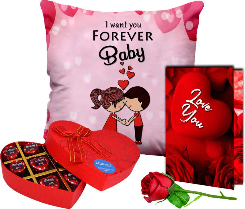 Midiron Valentine Day Gift For Girlfriend/wife (Rose, Card, Chocolate, Cushion ) Ceramic, Fiber, Paper Gift Box  (Multicolor)