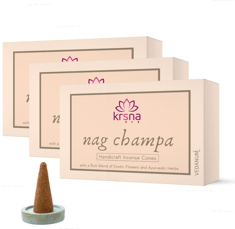 Vedanum Charcoal Free Nagchampa Incense Cones Dhoop for Meditation, Pooja 60 Gram Each Woody Dhoop  (Pack of 3)