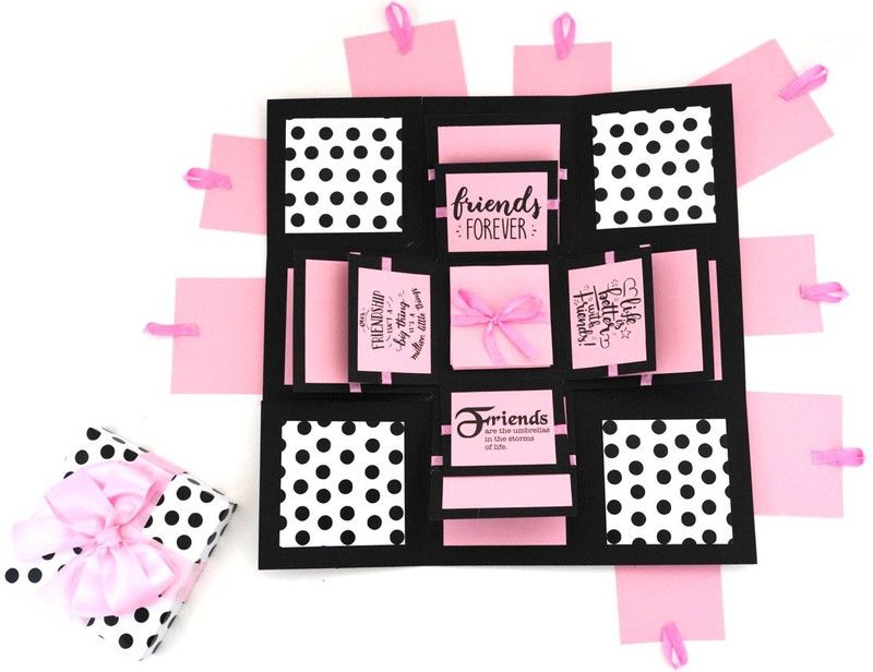 Crack of Dawn Crafts Happy Friendship Explosive Box - Polka Party Greeting Card  (Black,White,Pink, Pack of 1)
