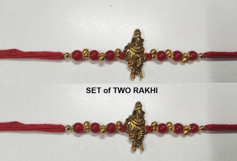 Rakhi, Chawal Roli Pack Set  (2 Designer Gold Plated Bal Krishna Rakhi, 1 Tilak Card(Roli Chawal Mishri Chandan))